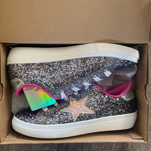 Skechers Shoes Girls Size 6 Sparkle Sneakers Black Youth Lace Up iridescent - Picture 9 of 10